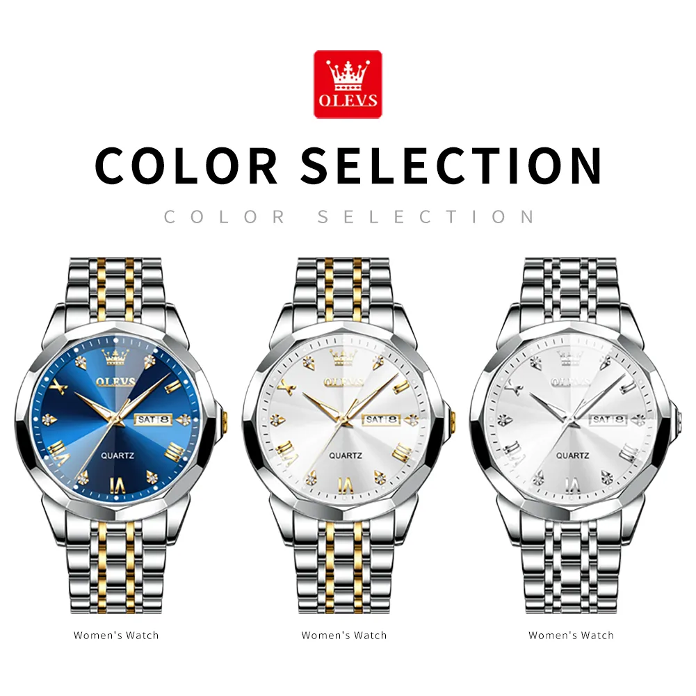 OLEVS Men's Watches Rhombus Mirror Original Quartz Watch for Man Waterproof Luminous Stainless Steel Wristwatch Male Date Week - Image 6