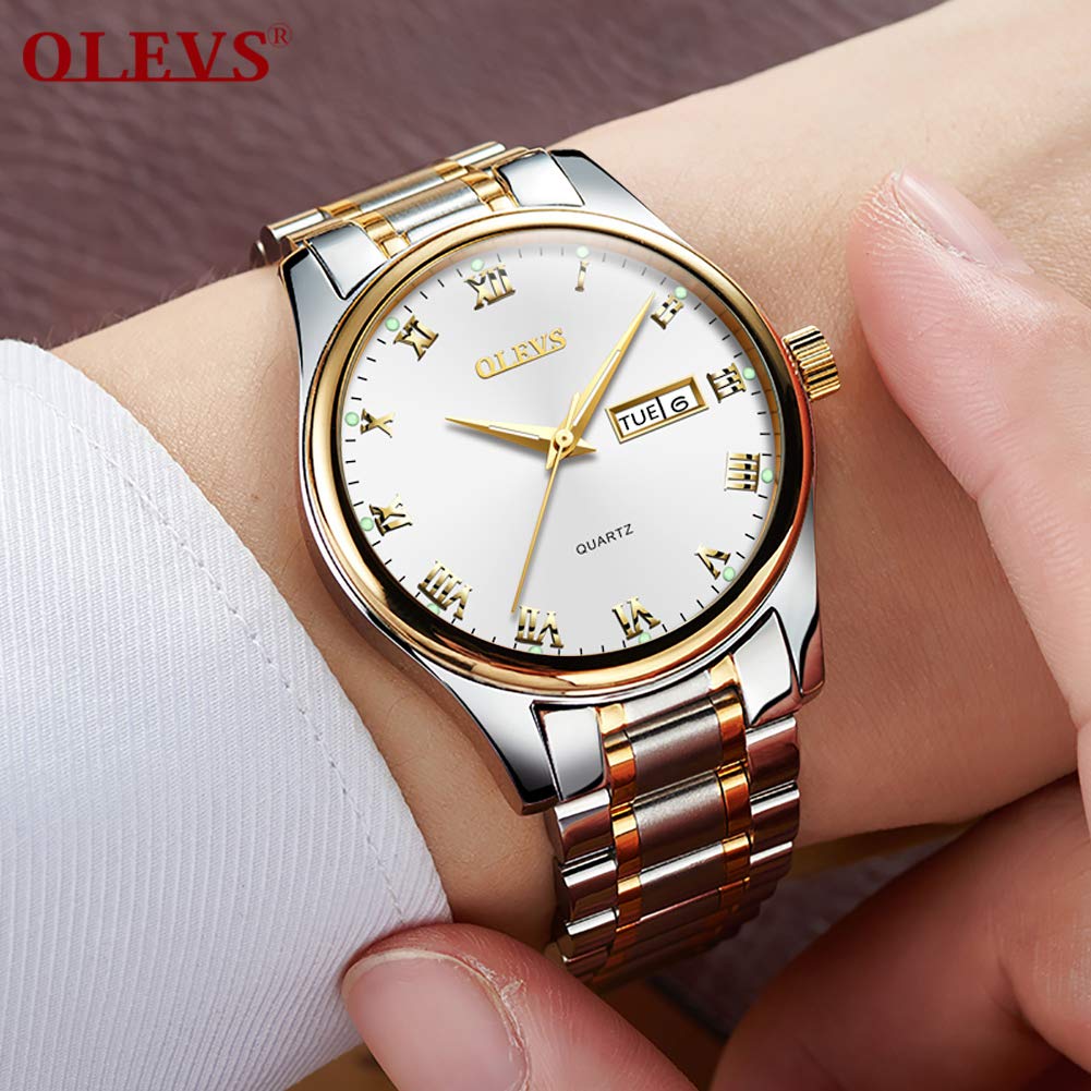 OLEVS Mens Wrist Watches with Date and Day,Classic Mens Quartz Stainless Steel Dress Watch,Casual Waterproof Watches for Men,Mens Business Watch Silver Wrist Watch with Roman Numerals(Luminous) - Image 3
