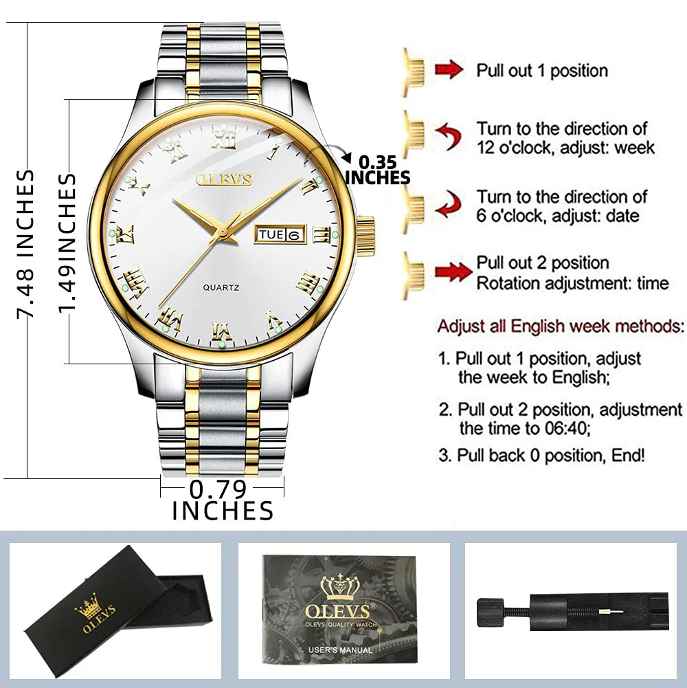 OLEVS Mens Wrist Watches with Date and Day,Classic Mens Quartz Stainless Steel Dress Watch,Casual Waterproof Watches for Men,Mens Business Watch Silver Wrist Watch with Roman Numerals(Luminous) - Image 4