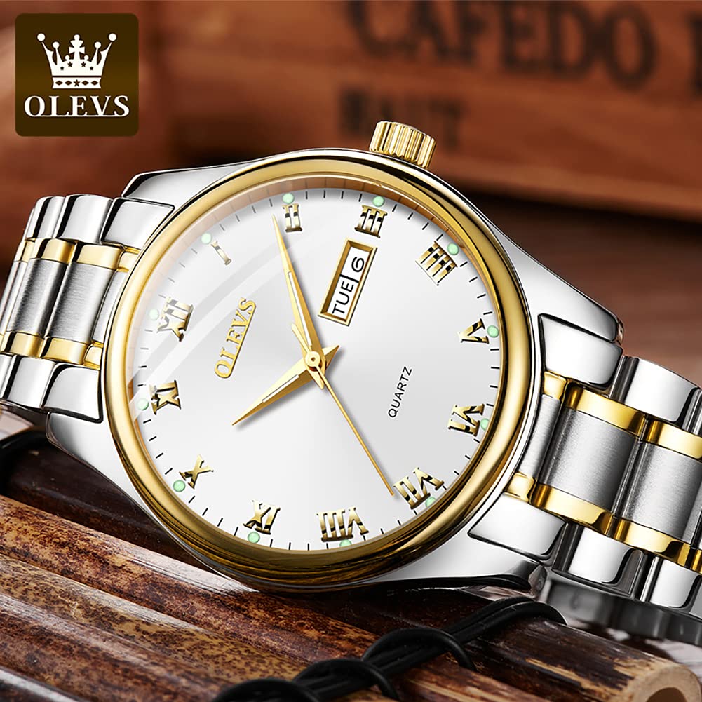 OLEVS Mens Wrist Watches with Date and Day,Classic Mens Quartz Stainless Steel Dress Watch,Casual Waterproof Watches for Men,Mens Business Watch Silver Wrist Watch with Roman Numerals(Luminous) - Image 5