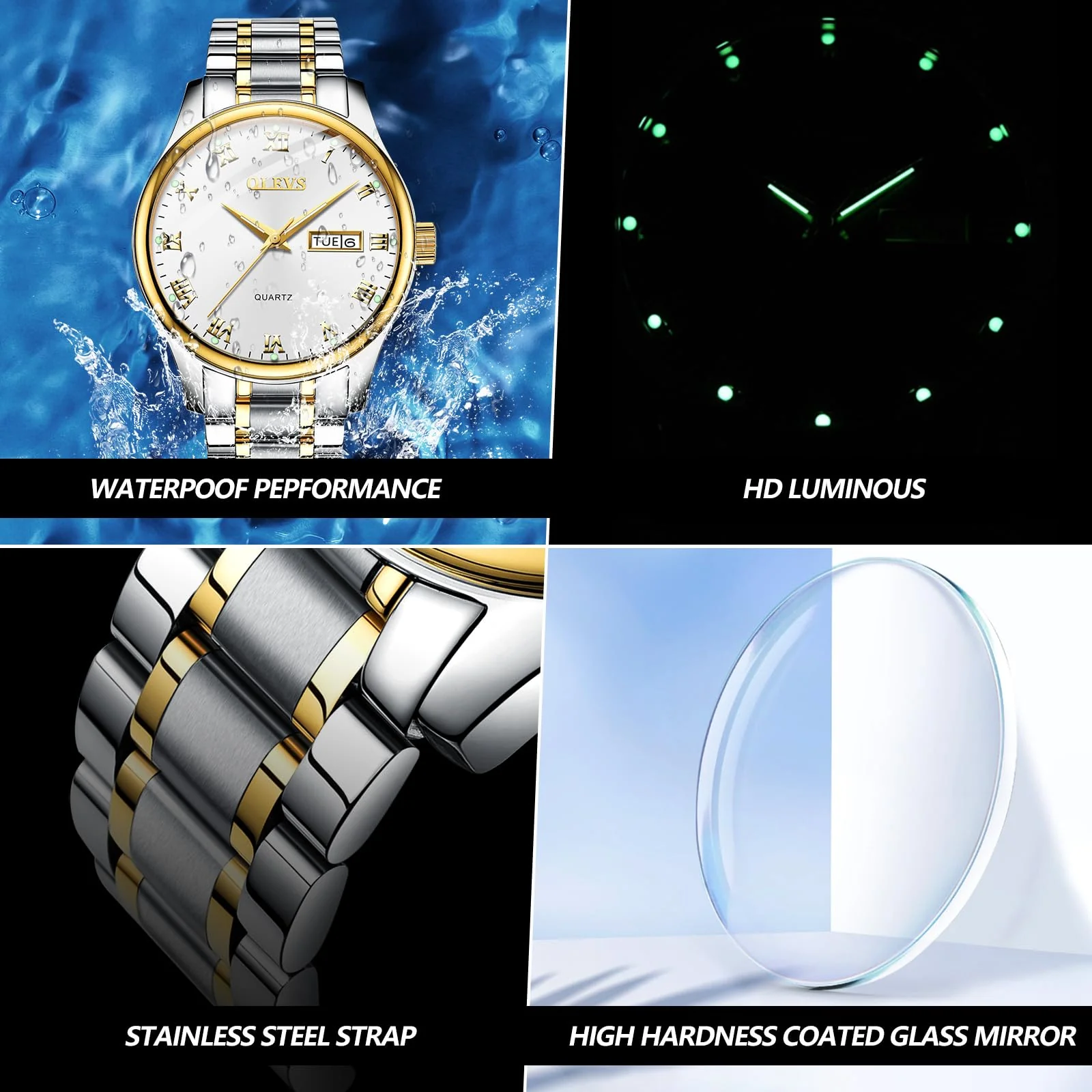 OLEVS Mens Wrist Watches with Date and Day,Classic Mens Quartz Stainless Steel Dress Watch,Casual Waterproof Watches for Men,Mens Business Watch Silver Wrist Watch with Roman Numerals(Luminous) - Image 6