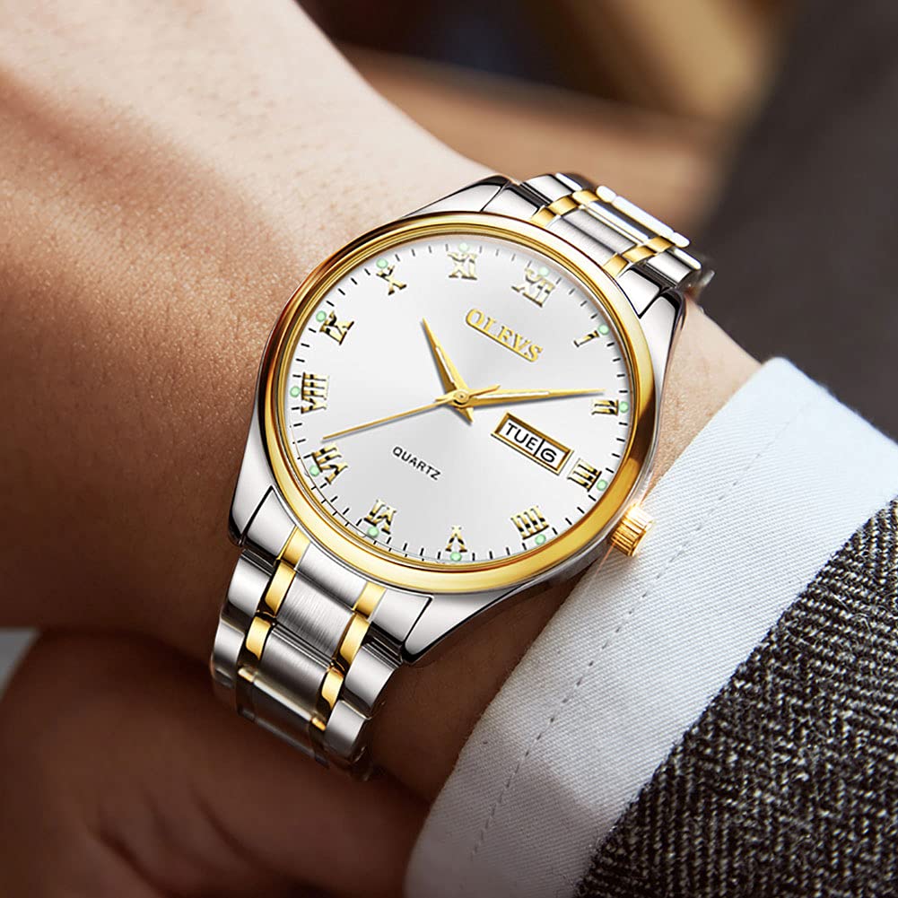 OLEVS Mens Wrist Watches with Date and Day,Classic Mens Quartz Stainless Steel Dress Watch,Casual Waterproof Watches for Men,Mens Business Watch Silver Wrist Watch with Roman Numerals(Luminous) - Image 7