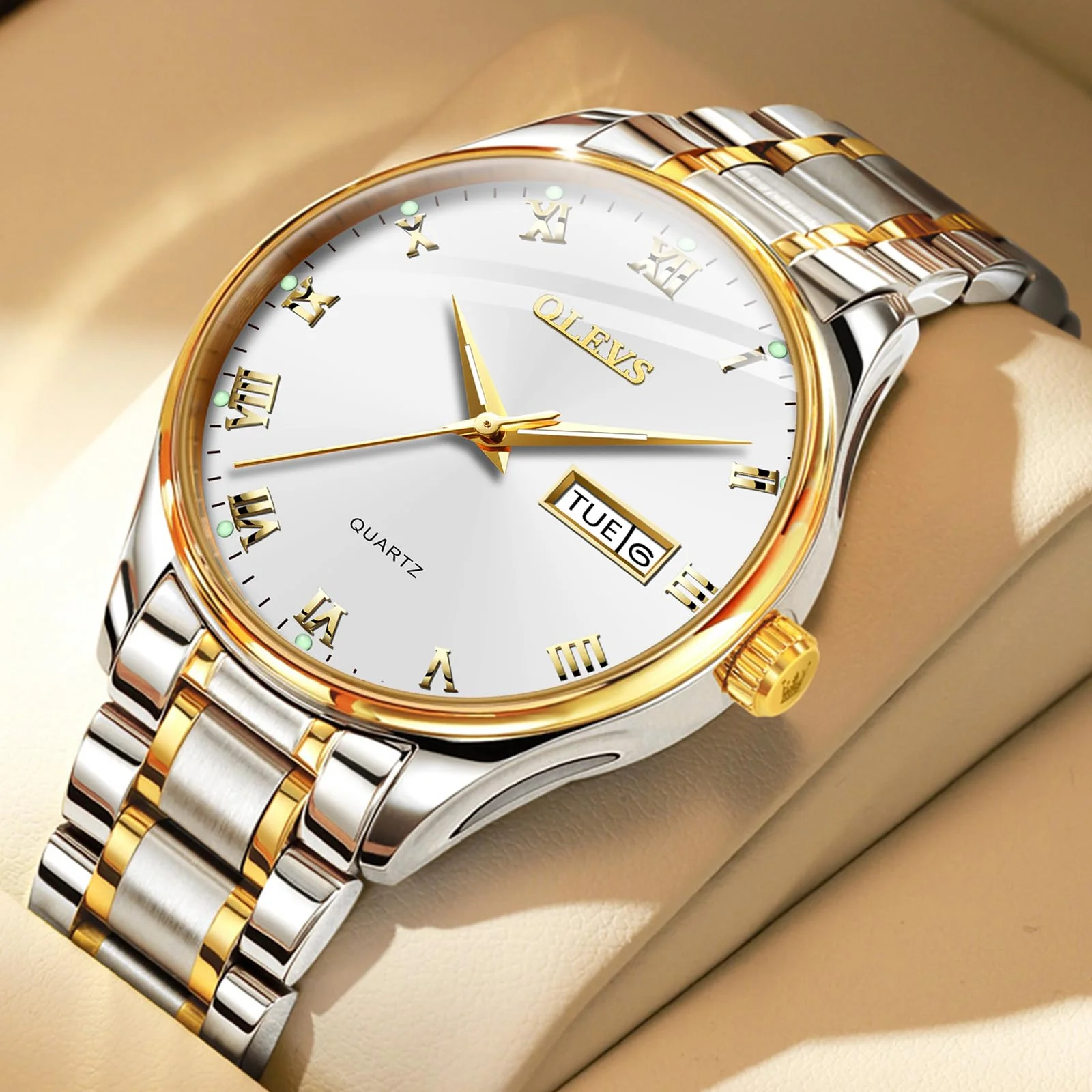 OLEVS Mens Wrist Watches with Date and Day,Classic Mens Quartz Stainless Steel Dress Watch,Casual Waterproof Watches for Men,Mens Business Watch Silver Wrist Watch with Roman Numerals(Luminous) - Image 8
