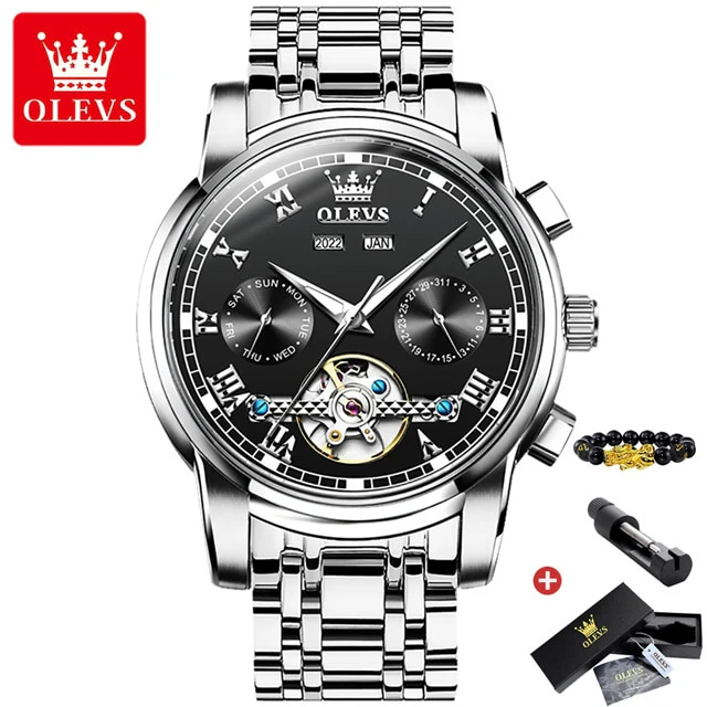 OLEVS Original Watch For Men Automatic Mechanical Watch Top Brand Luxury Tourbillon Wristwatch Classic Male Black Watches  6607 - Image 5
