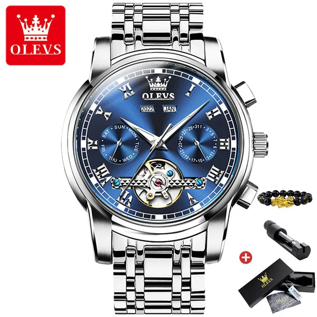 OLEVS Original Watch For Men Automatic Mechanical Watch Top Brand Luxury Tourbillon Wristwatch Classic Male Black Watches  6607 - Image 9