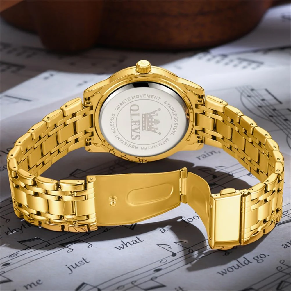 OLEVS Watch for Men Luxury Gold Mens Watch with Day and Date Waterproof Gold Stainless Steel Men's Watch Diamond Roman Numerals Dress Men's Wrist Watches Analog Quartz Watch Men,Reloj de Hombre - Image 2