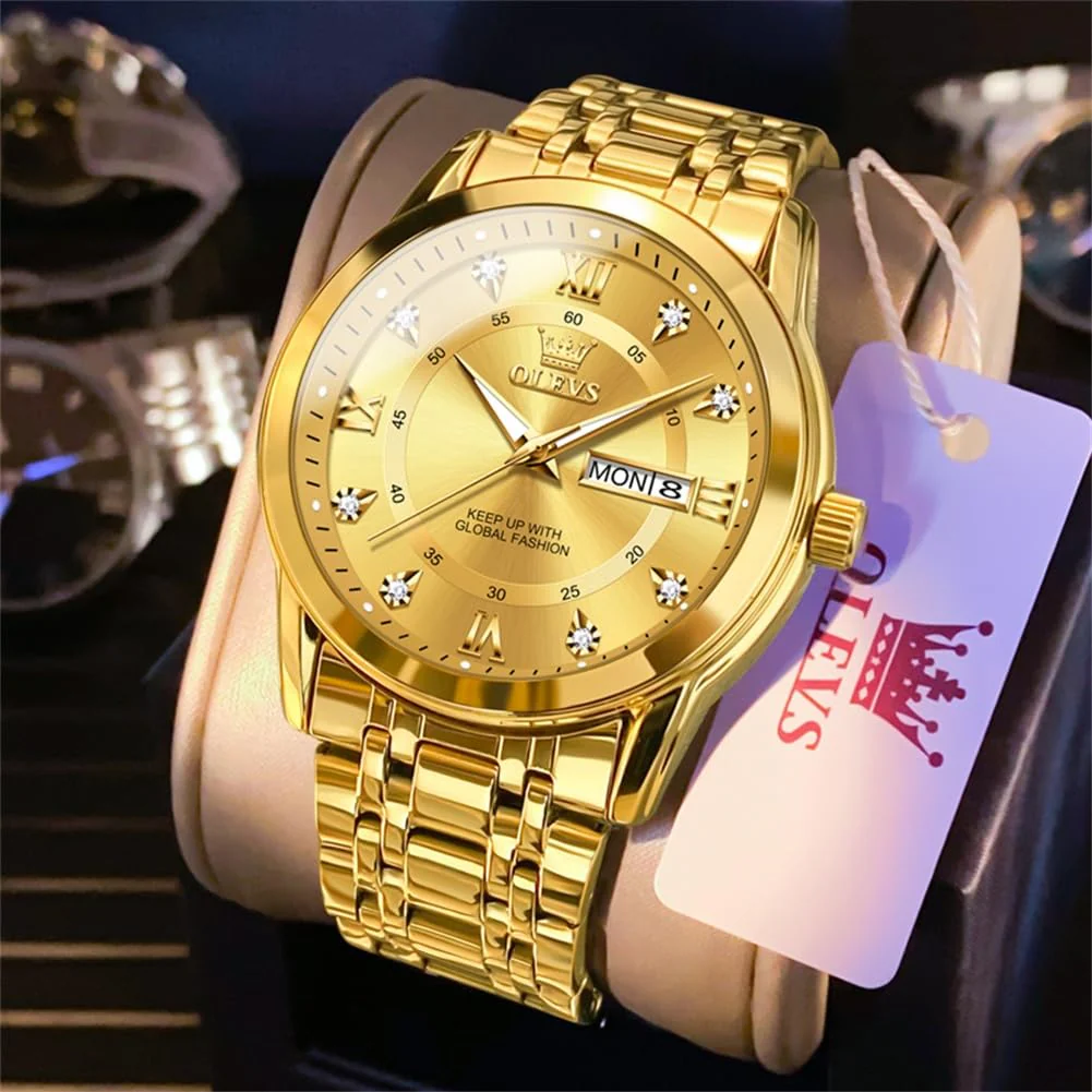 OLEVS Watch for Men Luxury Gold Mens Watch with Day and Date Waterproof Gold Stainless Steel Men's Watch Diamond Roman Numerals Dress Men's Wrist Watches Analog Quartz Watch Men,Reloj de Hombre - Image 9