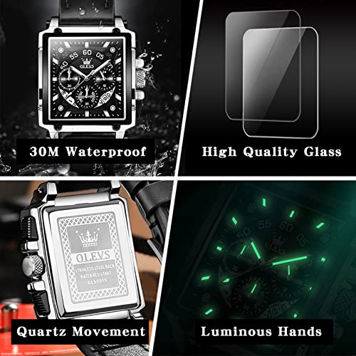 OLEVS Watch Men Square Face Leather Watches for Men Chronograph Date Waterproof Casual Rectangle Business Wrist Watches - Image 3