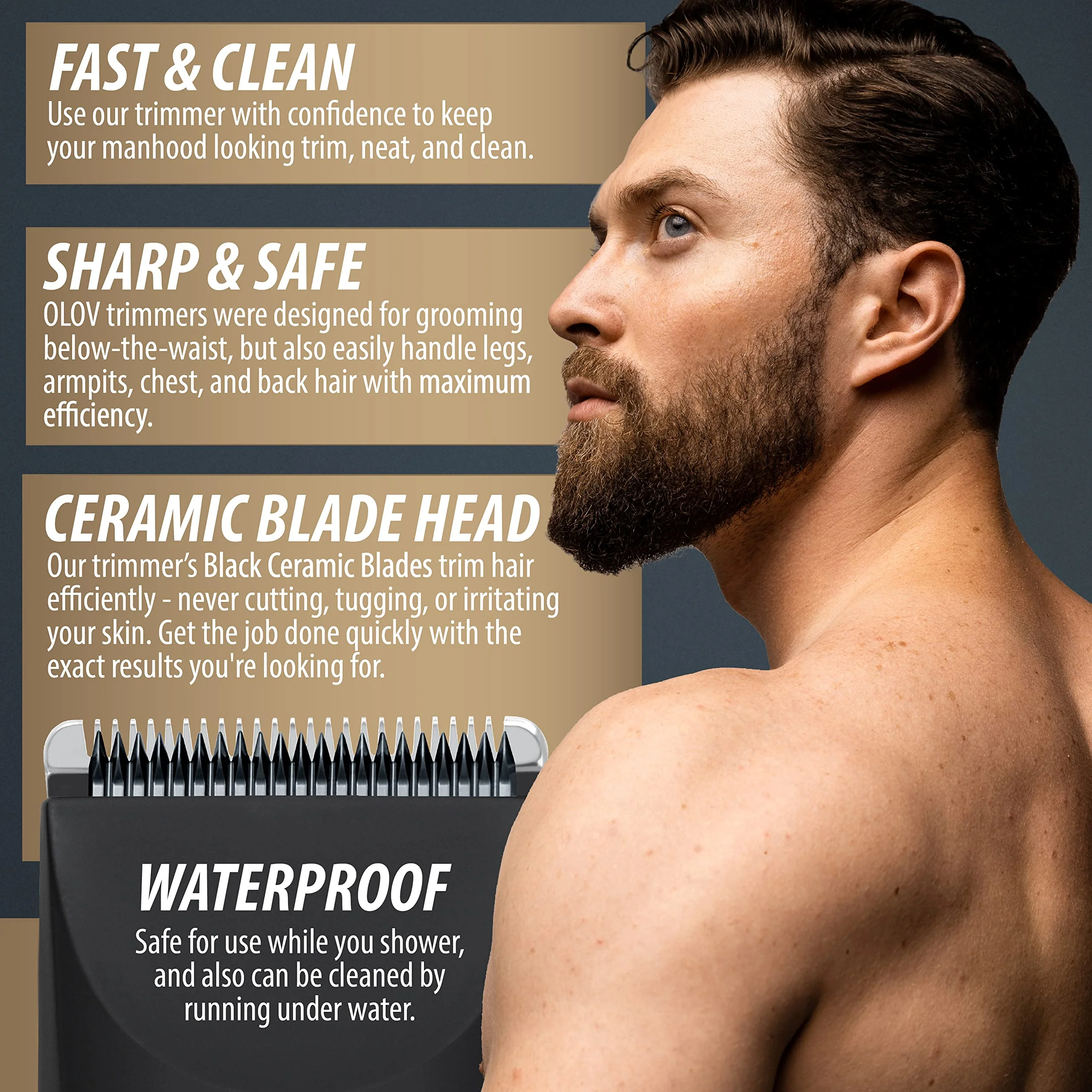 OLOV Electric Groin Hair Trimmer - Ball Trimmer for Men - Nose Hair Trimmer, Replaceable Ceramic Blade Heads, USB Recharge Dock & Nosetrimmer Head, Waterproof Male Hygiene Razor - Image 4