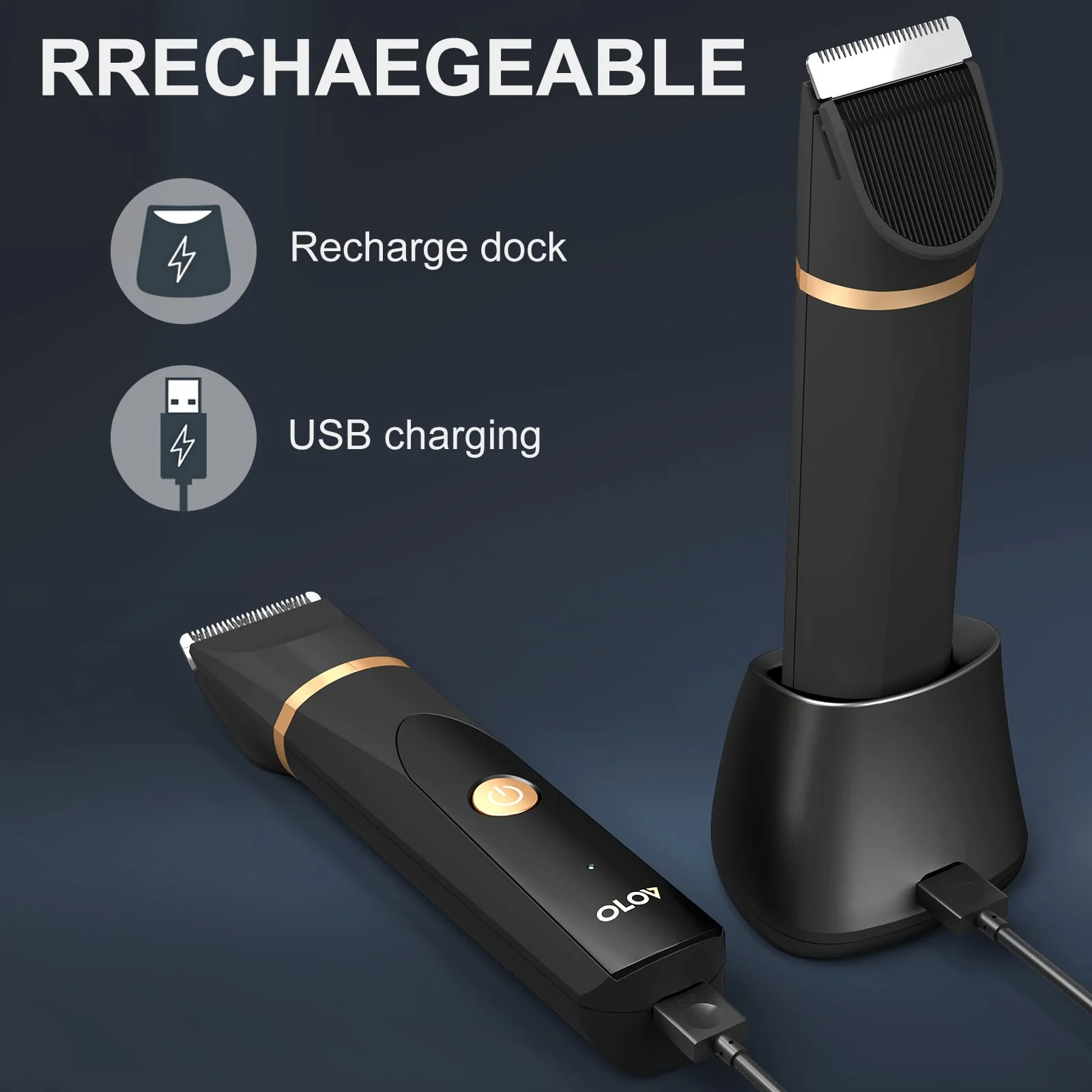 OLOV Electric Groin Hair Trimmer - Ball Trimmer for Men - Nose Hair Trimmer, Replaceable Ceramic Blade Heads, USB Recharge Dock & Nosetrimmer Head, Waterproof Male Hygiene Razor - Image 5