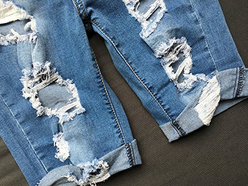 olrain Womens High Waist Ripped Hole Washed Distressed Short Jeans 14 Blue - Image 2