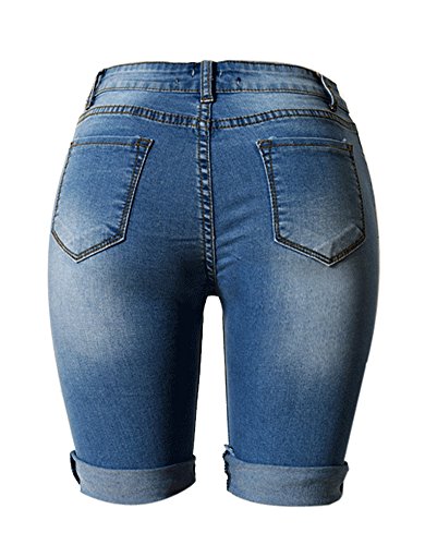olrain Womens High Waist Ripped Hole Washed Distressed Short Jeans 14 Blue - Image 4