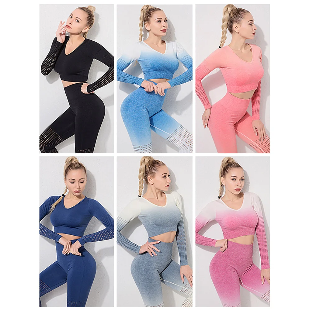 Ombre Seamless Yoga Set 2 Piece Set Women Sports Bras And Leggings Women Gym Set Workout Clothes For Women Sport Set Sportwear - Image 21