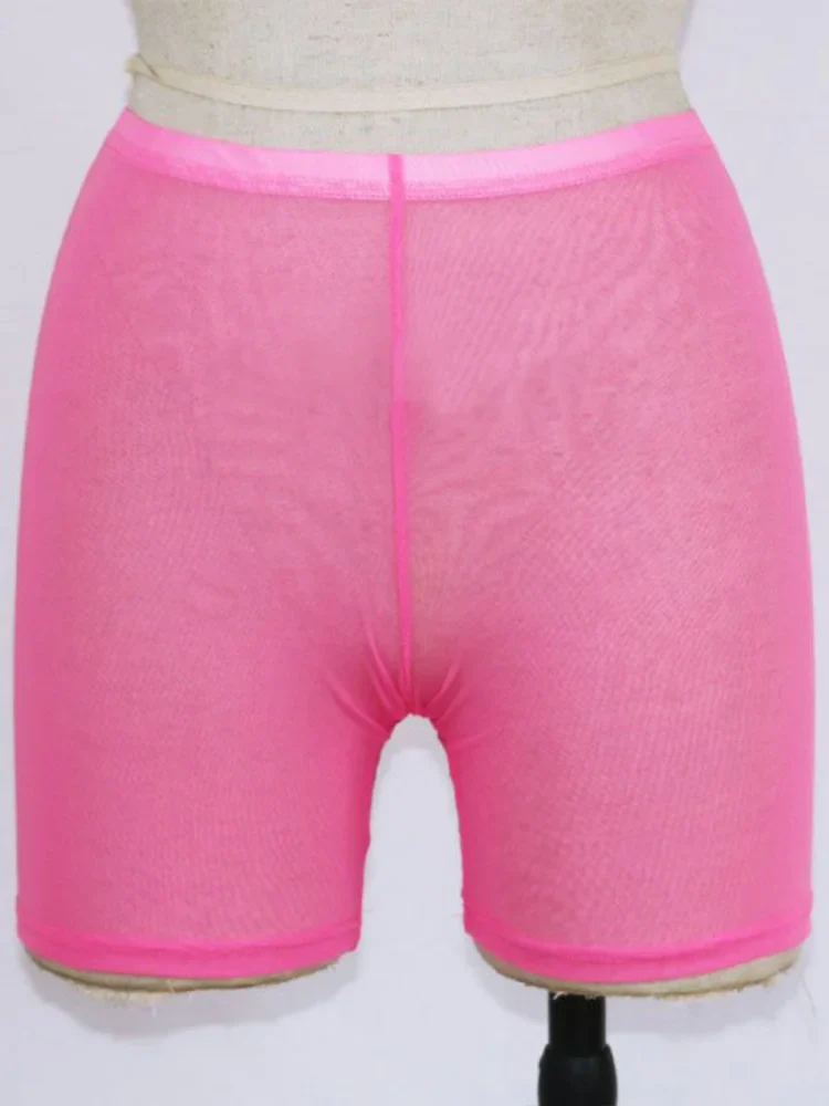 OMSJ 2024 Summer Fashion Yellow Mesh Transaparent Sexy Women Casual Shorts Ladies High Waist Shorts Summer Shorts Sexy Shorts - Image 13