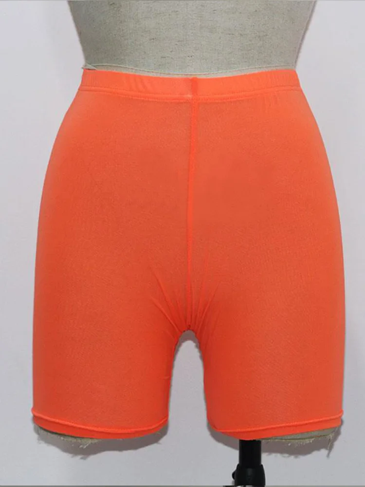 OMSJ 2024 Summer Fashion Yellow Mesh Transaparent Sexy Women Casual Shorts Ladies High Waist Shorts Summer Shorts Sexy Shorts - Image 3