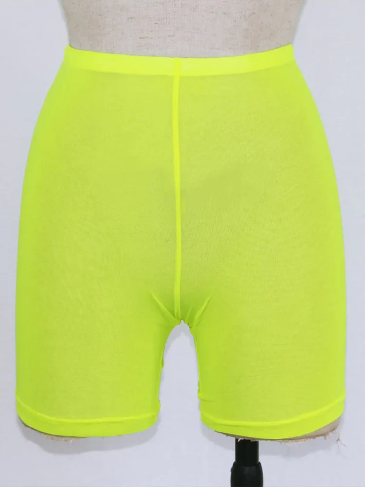 OMSJ 2024 Summer Fashion Yellow Mesh Transaparent Sexy Women Casual Shorts Ladies High Waist Shorts Summer Shorts Sexy Shorts - Image 7