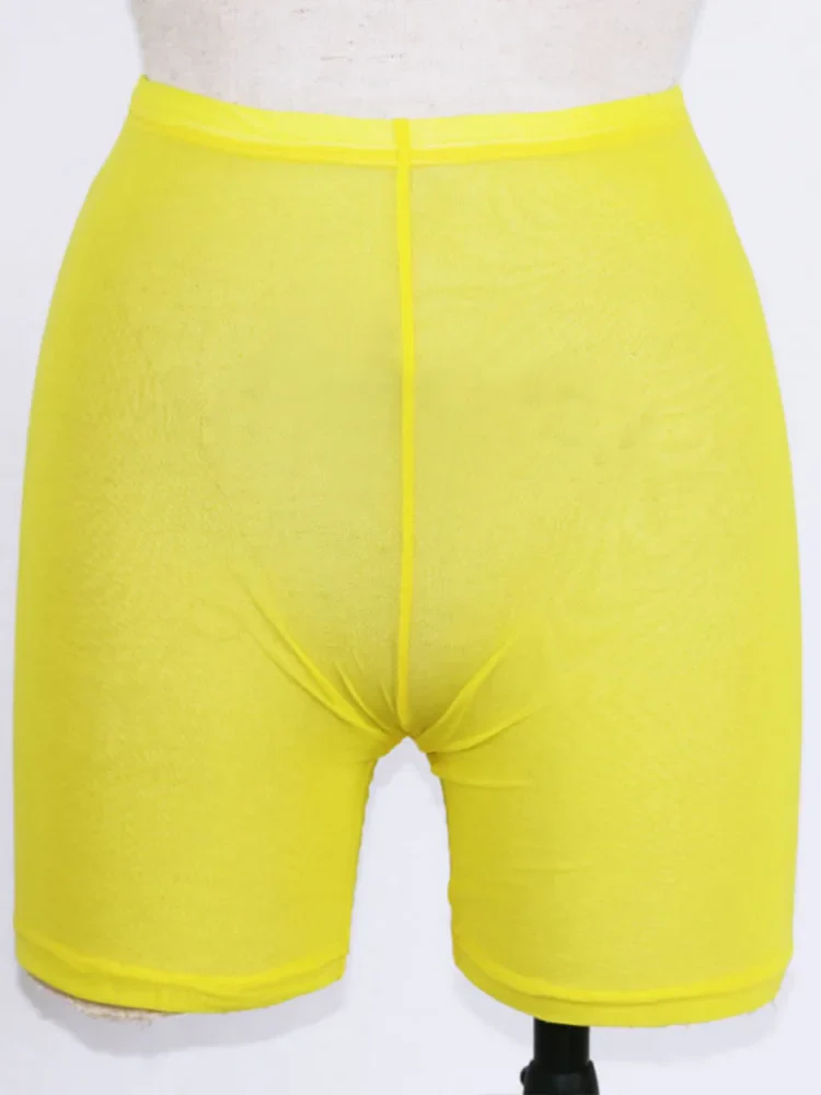 OMSJ 2024 Summer Fashion Yellow Mesh Transaparent Sexy Women Casual Shorts Ladies High Waist Shorts Summer Shorts Sexy Shorts - Image 9