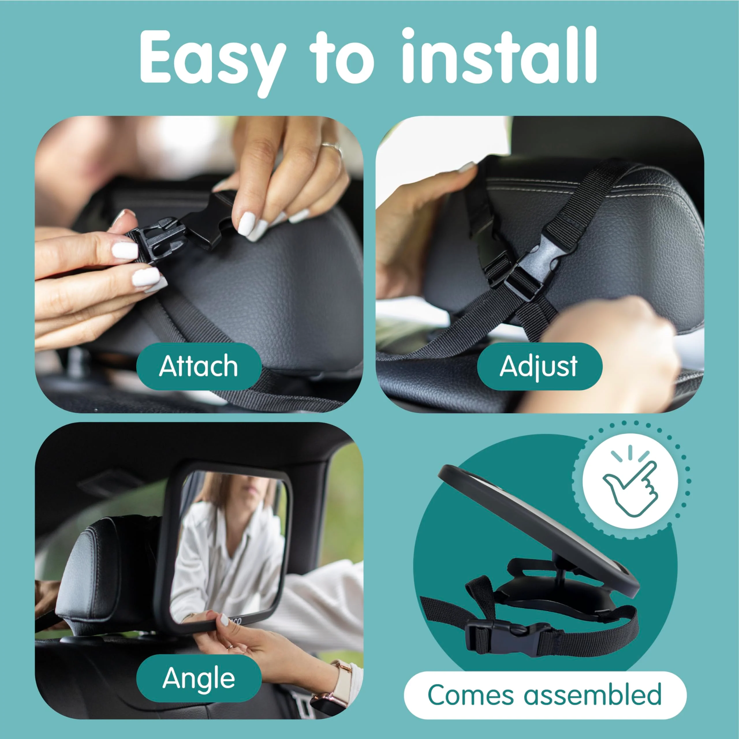 Onco Baby Car Mirror Rear Facing - Double Award-Winning Car Mirror for Baby, 100% Shatterproof Baby Mirror for Car Journeys, Shakeproof Car Seat Mirror for Baby Rear Facing, Universal Car Mirror Baby - Image 2