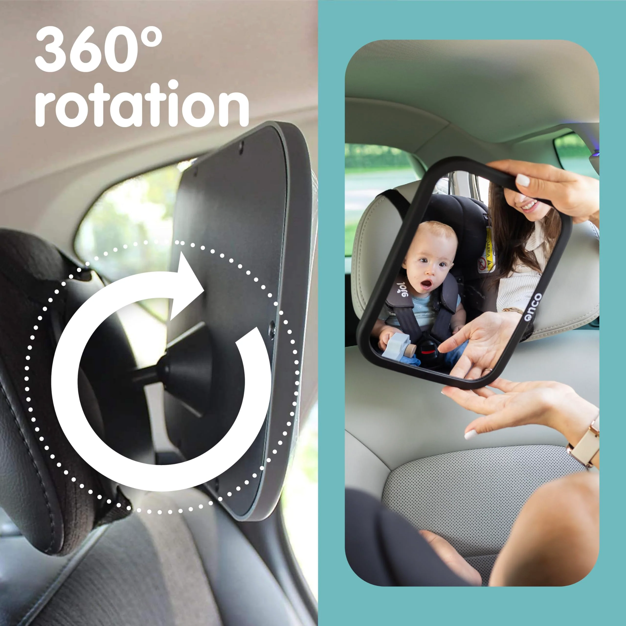 Onco Baby Car Mirror Rear Facing - Double Award-Winning Car Mirror for Baby, 100% Shatterproof Baby Mirror for Car Journeys, Shakeproof Car Seat Mirror for Baby Rear Facing, Universal Car Mirror Baby - Image 3