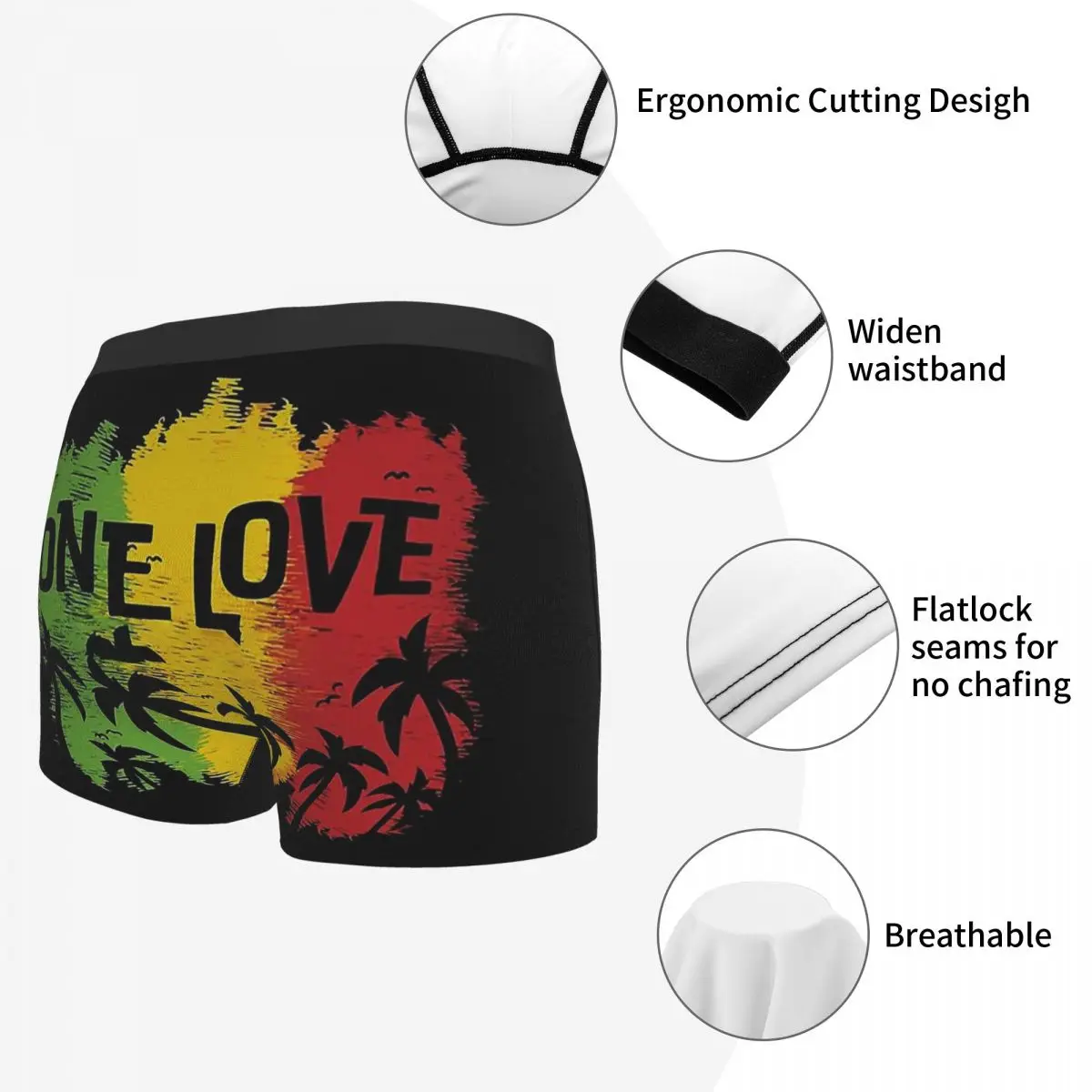 One Love Music Reggae Rasta Flag Underpants Breathbale Panties Man Underwear Comfortable Shorts Boxer Briefs - Image 2