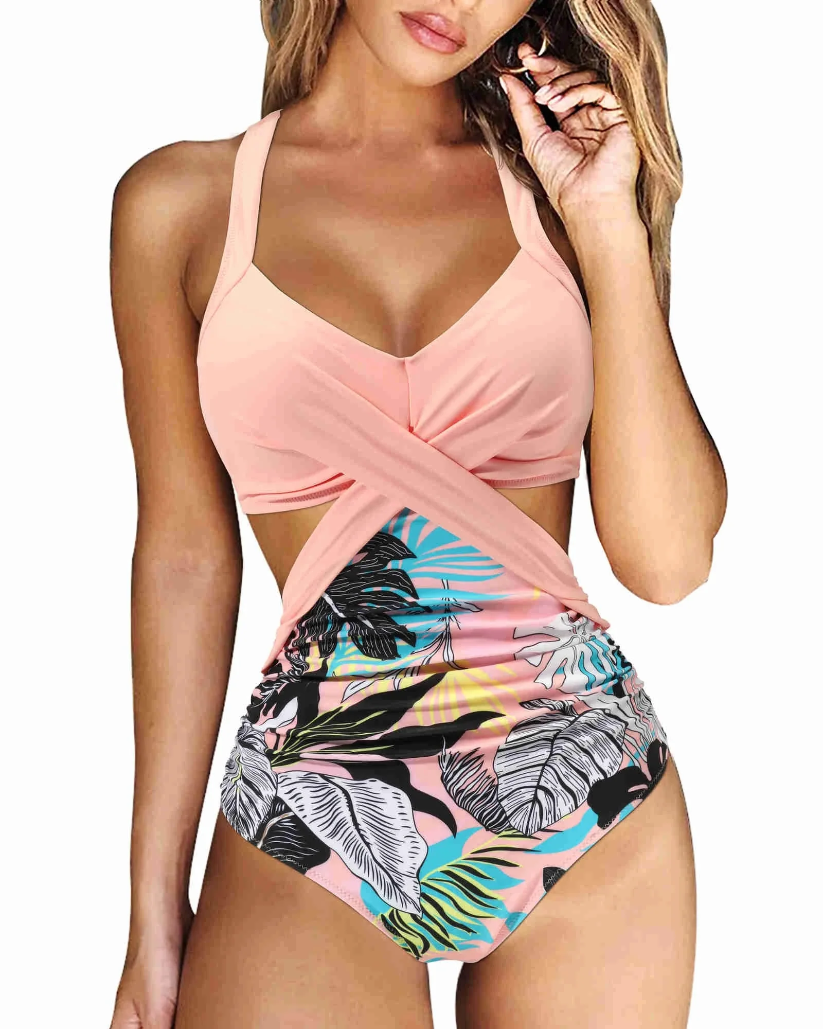 One Piece Tankini Swimwear 2023 New Solid Halter Plus Size Brazil Beach Push-Up Bathing Suit High Waist Bodysuit Monokini bikini - Image 5