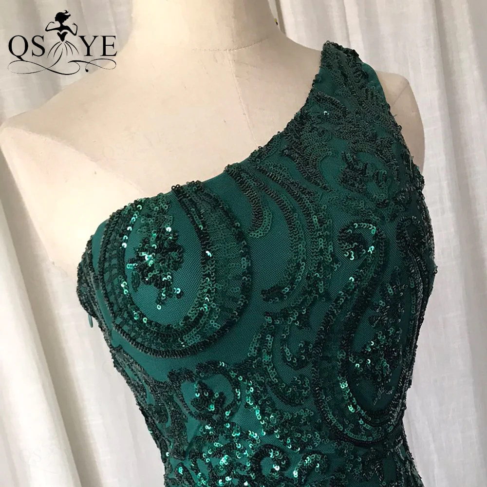 One Shoulder Emerald Evening Dresses Green Sequined Long Mermaid Prom Gown Glitter Elegant Party Dress Pattern Lace Formal Dress - Image 10