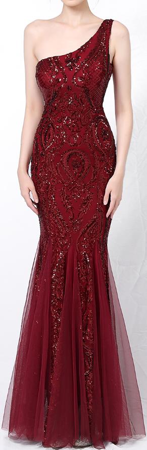One Shoulder Emerald Evening Dresses Green Sequined Long Mermaid Prom Gown Glitter Elegant Party Dress Pattern Lace Formal Dress - Image 2