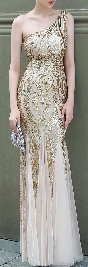 One Shoulder Emerald Evening Dresses Green Sequined Long Mermaid Prom Gown Glitter Elegant Party Dress Pattern Lace Formal Dress - Image 3