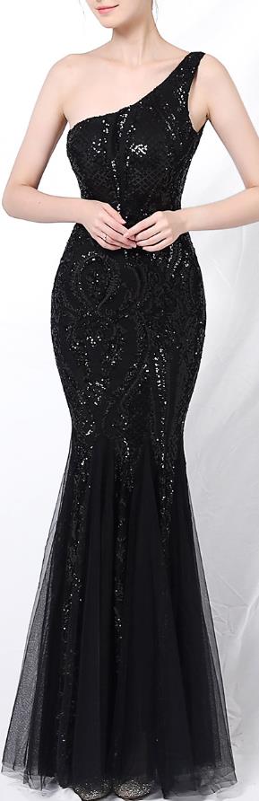 One Shoulder Emerald Evening Dresses Green Sequined Long Mermaid Prom Gown Glitter Elegant Party Dress Pattern Lace Formal Dress - Image 5