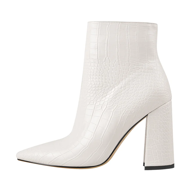 Onlymaker Women Ankle Boots Pointed Toe 10CM High Heels Thick Soft Autumn Winter Pattern Chunky Zipper Booties Big Size - Image 2