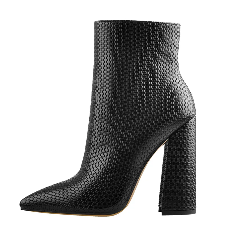 Onlymaker Women Ankle Boots Pointed Toe 10CM High Heels Thick Soft Autumn Winter Pattern Chunky Zipper Booties Big Size - Image 4