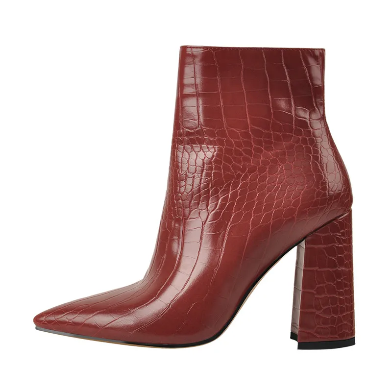 Onlymaker Women Ankle Boots Pointed Toe 10CM High Heels Thick Soft Autumn Winter Pattern Chunky Zipper Booties Big Size - Image 5