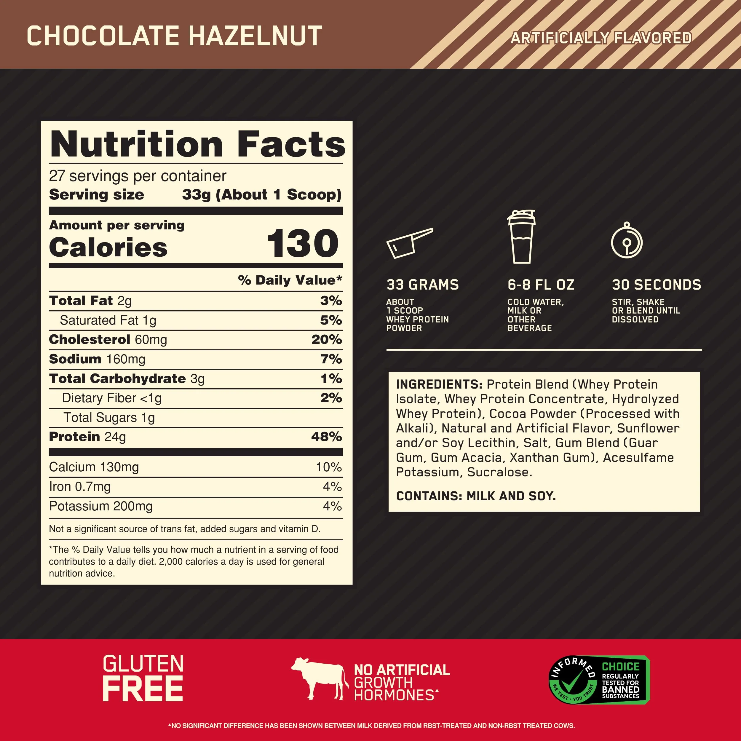 Optimum Nutrition Gold Standard 100% Whey Protein Powder, Chocolate Hazelnut, 2 Pound (Pack of 1) - Image 7
