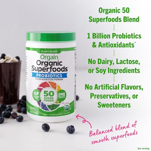 Orgain Organic Greens Powder + 50 Superfoods, Original - 1 Billion Probiotics for Gut Health, Antioxidants, Vegan, Plant Based, Gluten Free, Non GMO, Dairy Free Juice & Smoothie Mix - 0.62lb - Image 4