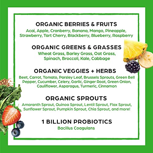 Orgain Organic Greens Powder + 50 Superfoods, Original - 1 Billion Probiotics for Gut Health, Antioxidants, Vegan, Plant Based, Gluten Free, Non GMO, Dairy Free Juice & Smoothie Mix - 0.62lb - Image 5