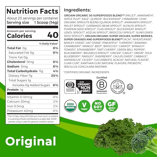 Orgain Organic Greens Powder + 50 Superfoods, Original - 1 Billion Probiotics for Gut Health, Antioxidants, Vegan, Plant Based, Gluten Free, Non GMO, Dairy Free Juice & Smoothie Mix - 0.62lb - Image 7