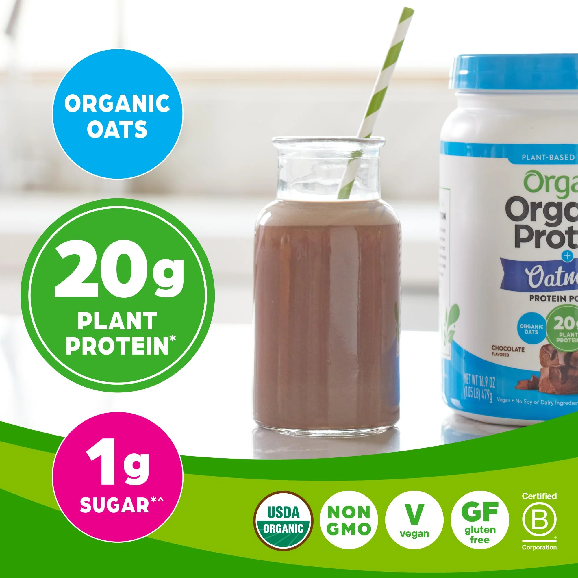 Orgain Organic Vegan Protein Powder + Oat Milk, Chocolate - 20g Plant Based Protein with Milk from Oats, Gluten Free, Dairy Free, Lactose Free, Soy Free, Low Sugar, Non GMO, Kosher - 1.05lb - Image 7