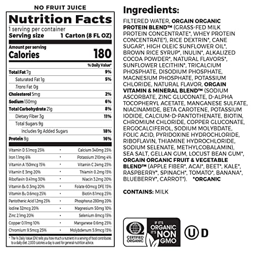 Orgain USDA Organic Kids Nutritional Protein Shake, Chocolate, 8 fl oz, 24-pack - Image 2