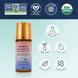 Queen of the Thrones Organic Golden Castor Oil Roll-On with Rose Quartz 1.7oz (50mL) - Image 2