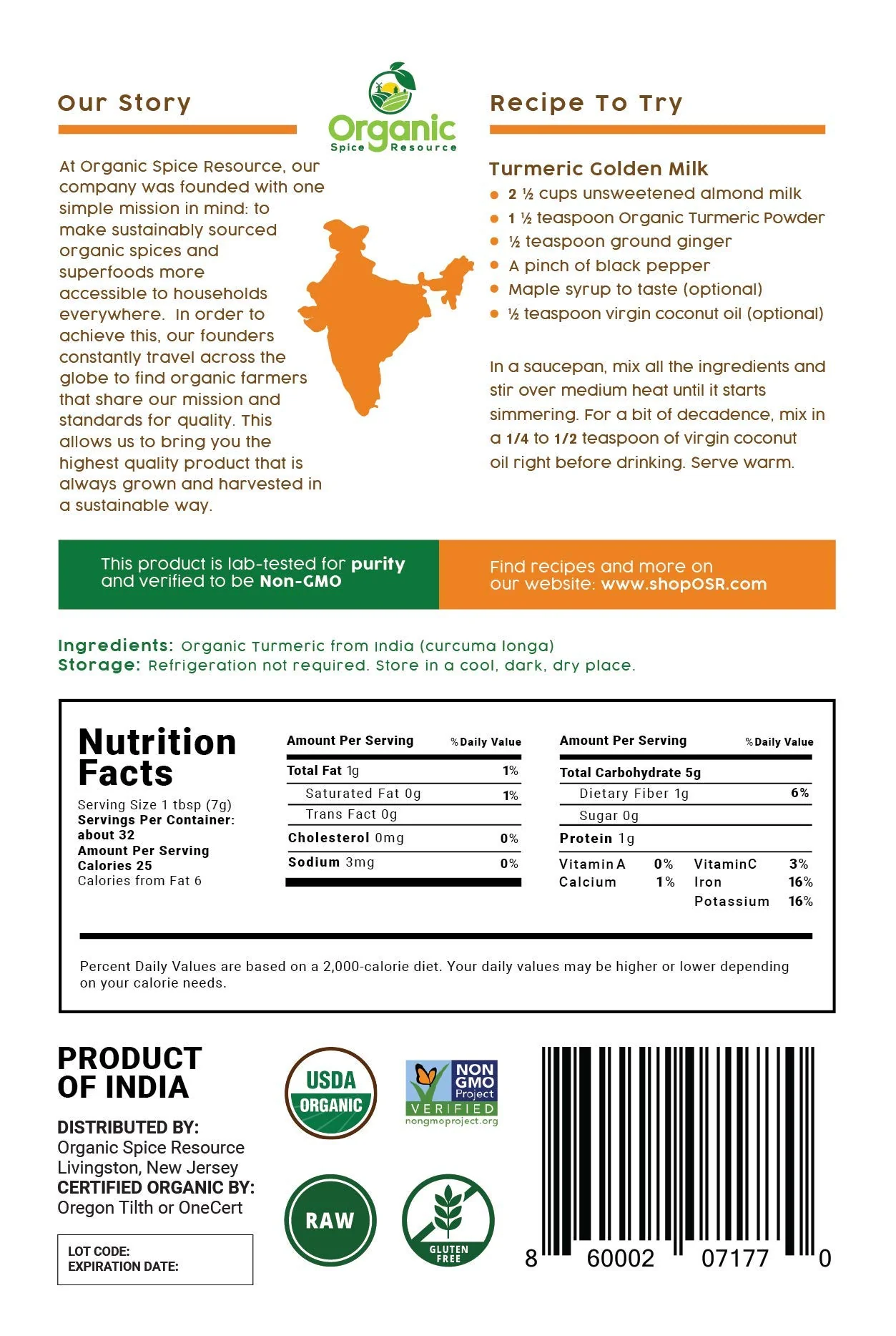 Organic Spice Resource Turmeric Root Powder, 8 oz (226 g) - Image 5