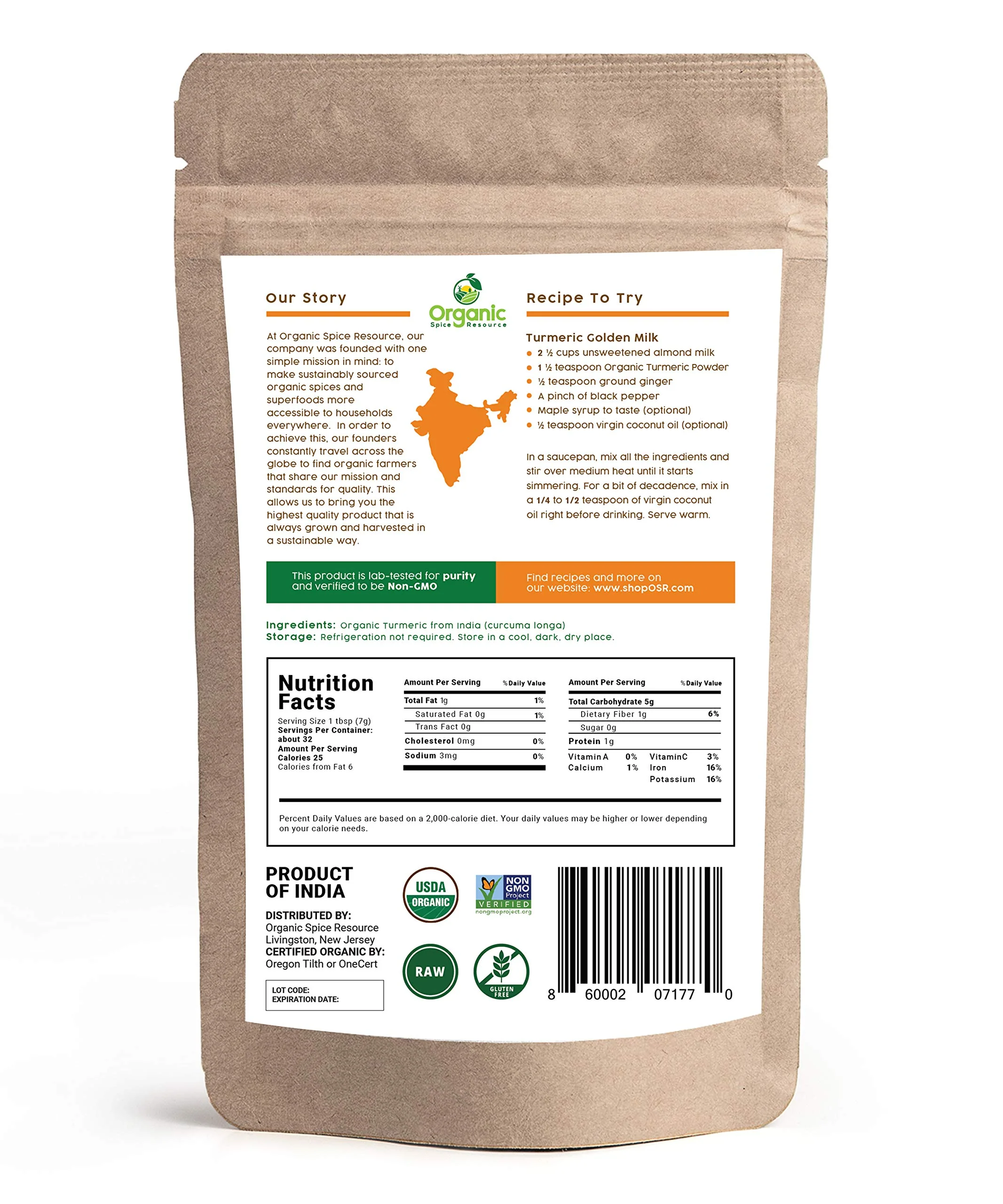 Organic Spice Resource Turmeric Root Powder, 8 oz (226 g) - Image 9