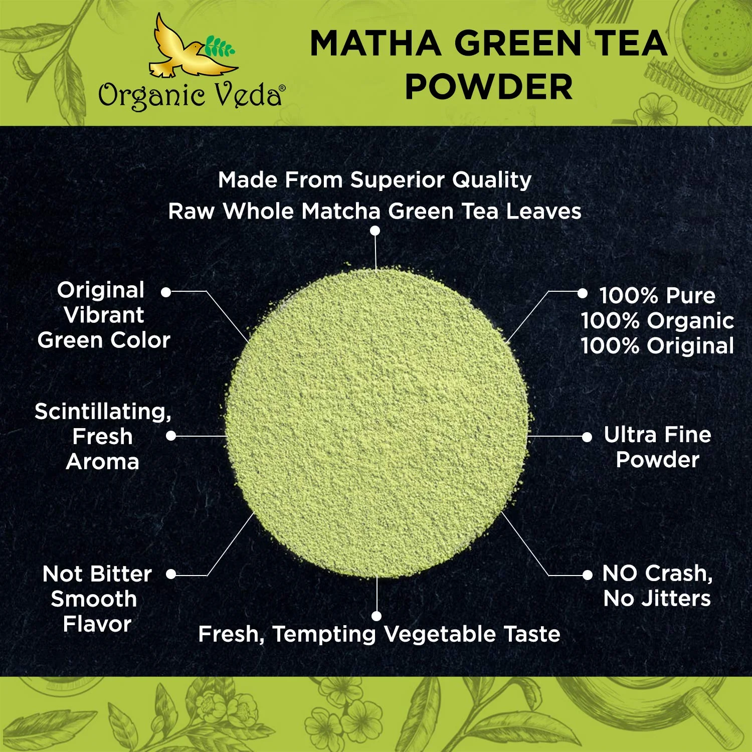 Organic Veda Matcha Green Tea Powder, Culinary Grade, USDA Certified Organic | Antioxidant Dense, 100% Pure Whole Fresh Green Tea Leaves | Face Mask, Beauty, Cooking, Baking & Latte - Image 6