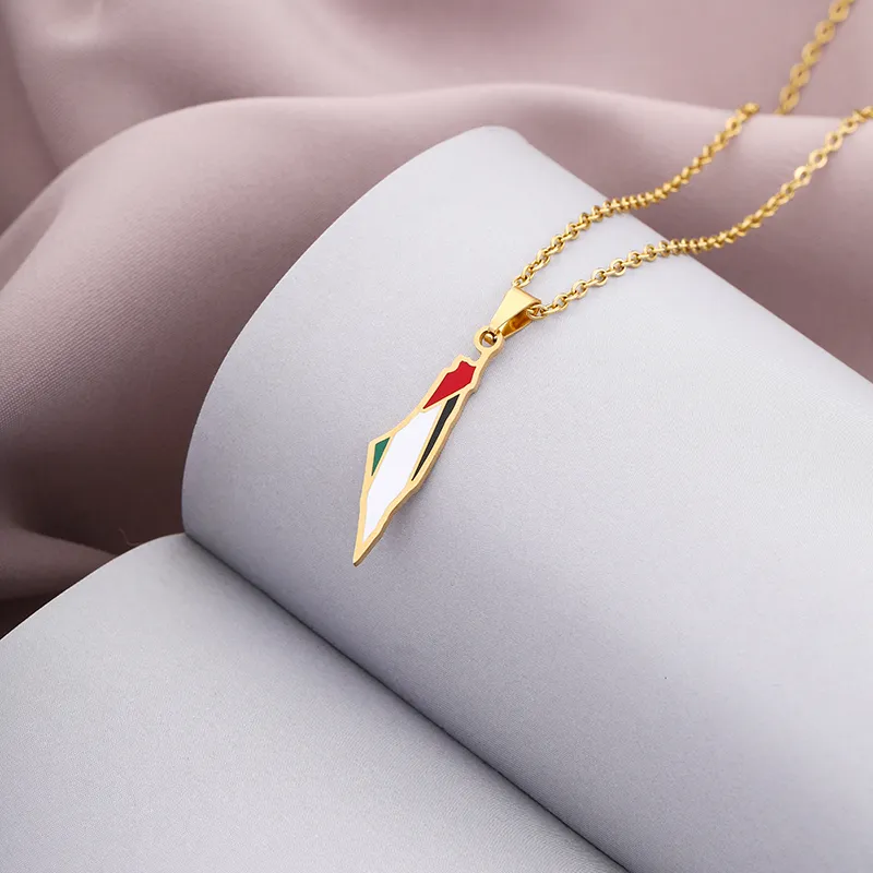 Palestine Israel Map Falg Pendant Necklaces For Men Women Stainless steel Gold Color Palestinians Ethnic Map Jewelry Gifts - Image 2