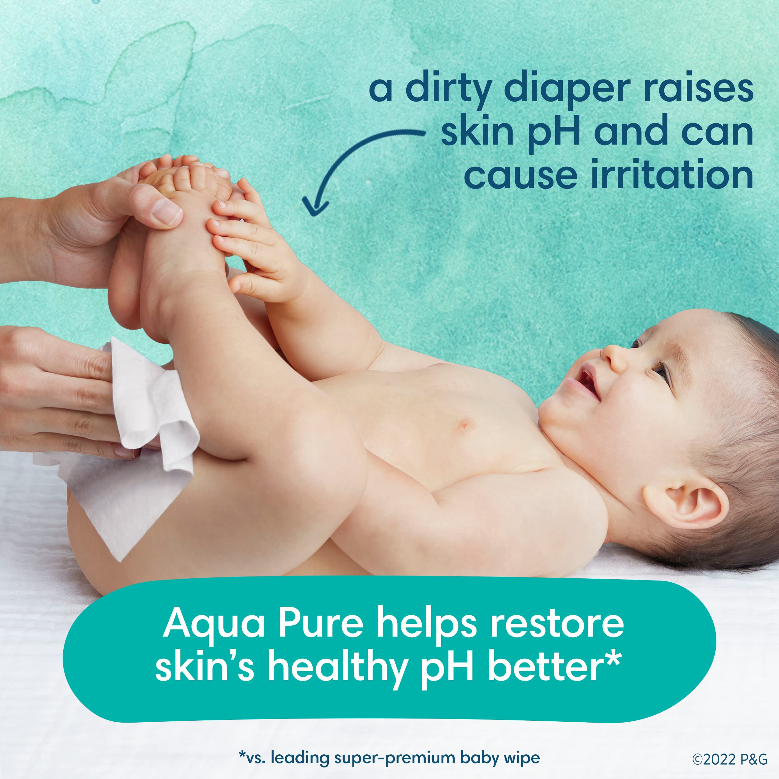 Pampers Aqua Pure Sensitive Baby Wipes, 99% Water, Hypoallergenic, Unscented, 12 Flip-Top Packs (672 Wipes Total) - Image 5