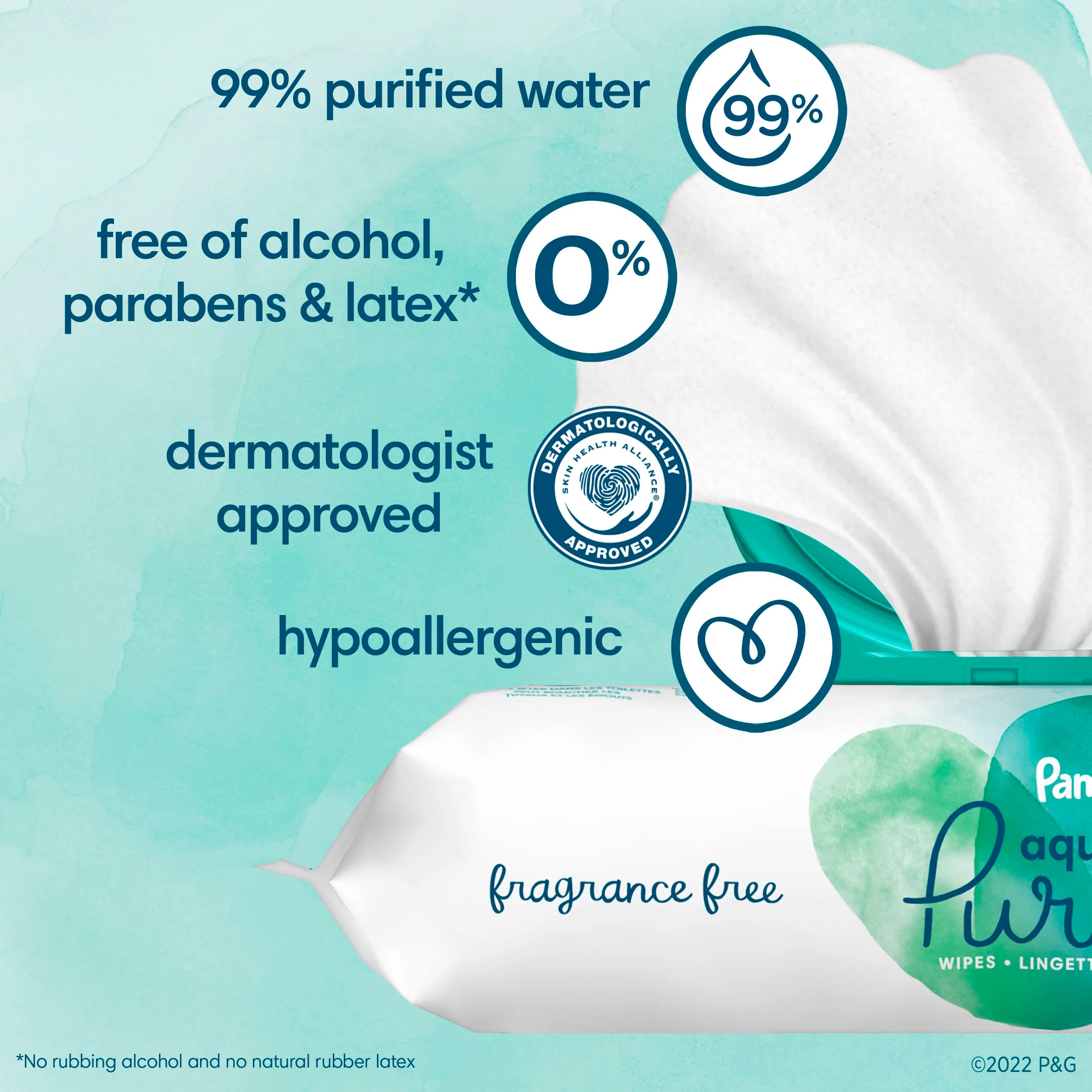 Pampers Aqua Pure Sensitive Baby Wipes, 99% Water, Hypoallergenic, Unscented, 12 Flip-Top Packs (672 Wipes Total) - Image 7