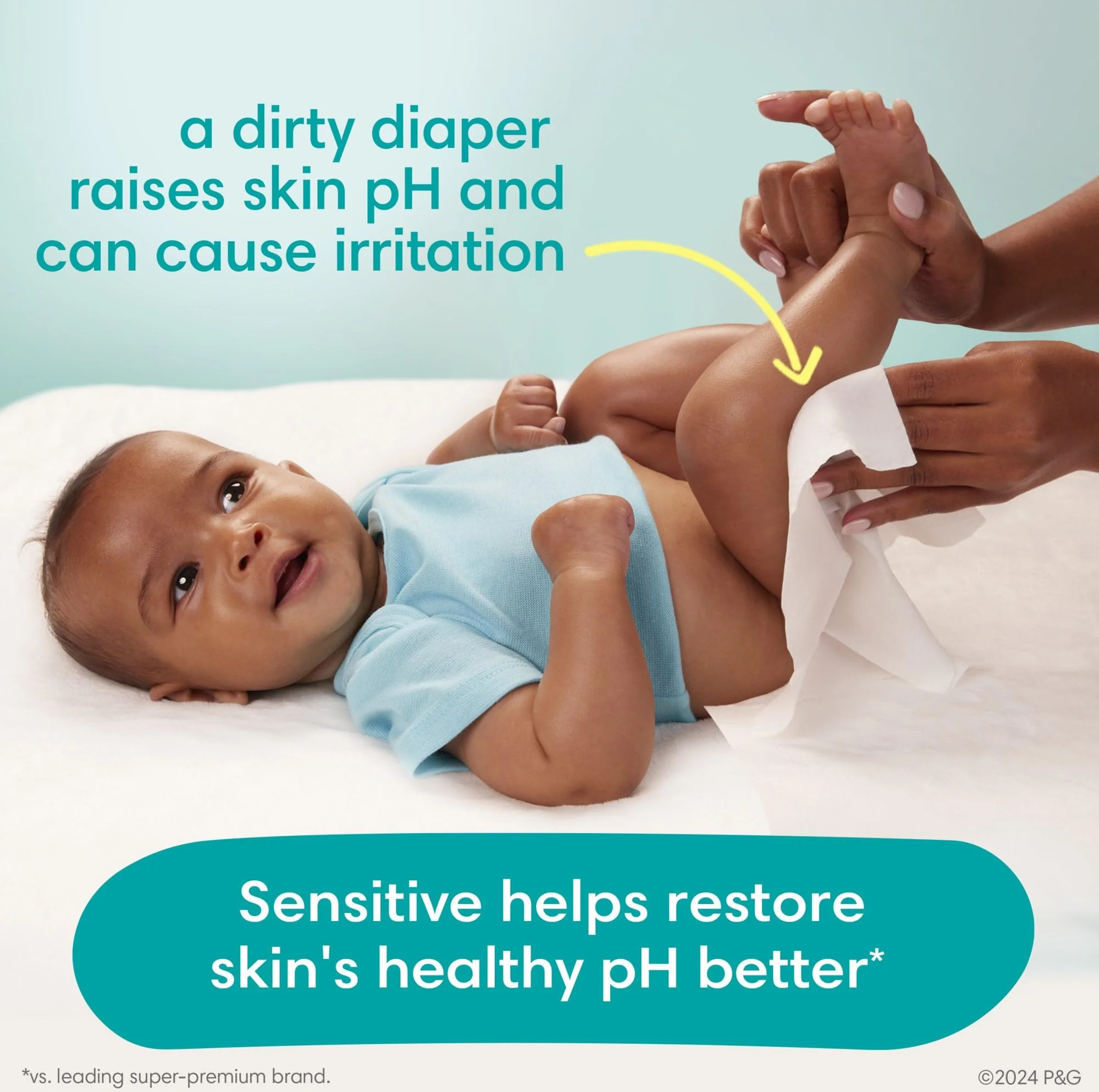 Pampers Sensitive Baby Wipes, Water Based, Hypoallergenic and Unscented, 8 Flip-Top Packs (672 Wipes Total) - Image 4