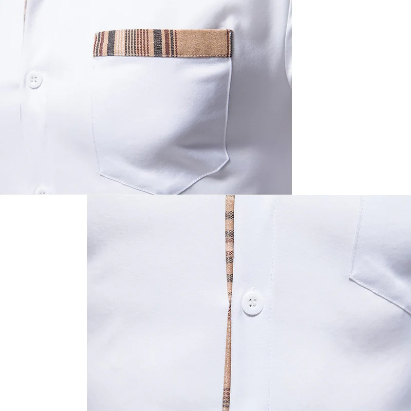 PARKLEES 2023 Autumn Plaid Patchwork Formal Shirts for Men Slim Long Sleeve White Button Up Shirt Dress Business Office Camisas - Image 17