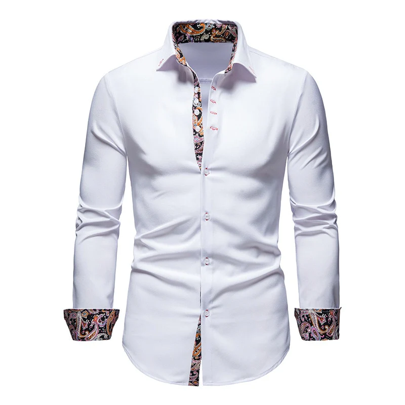 PARKLEES 2023 Autumn Plaid Patchwork Formal Shirts for Men Slim Long Sleeve White Button Up Shirt Dress Business Office Camisas - Image 4