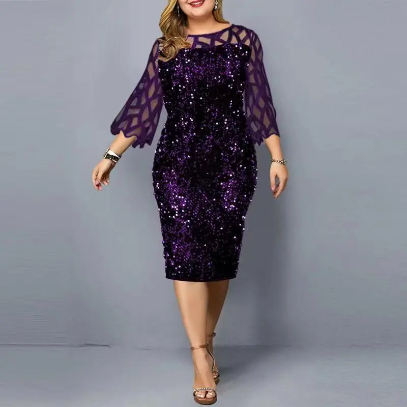 Party Dress for Women Fashion Sequined Lace Mesh Long Sleeve Lace Elegant Bodycon Evening Wedding Dresses Summer Casual Clothing - Image 5