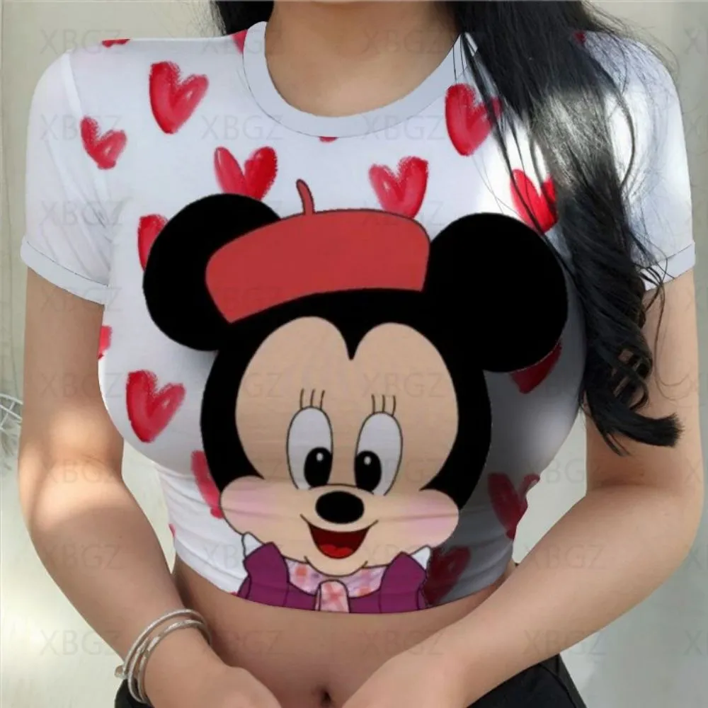 Party Woman Clothes Sexy Women's T-shirt Slim Fit Crop Top Print Y2k Tight Fashion Blouses 2022 Mickey T-shirts Minnie Mouse 3XL - Image 11